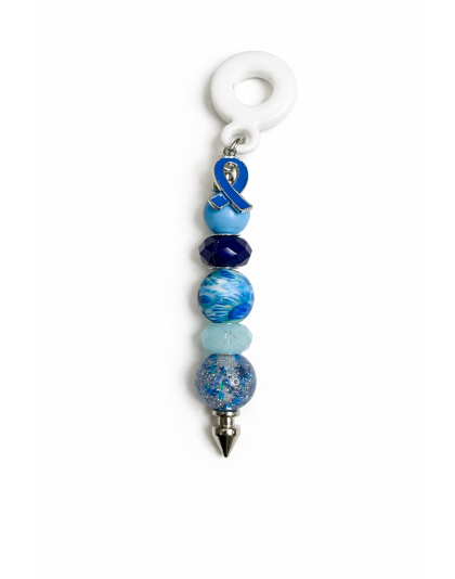 Handmade Beaded Blue Straw Accessory With Ribbon Charm Support Chronic &amp; Rare Disease Awareness Chrome