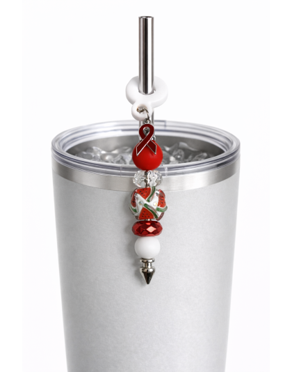Handmade Beaded Red Straw Accessory With Red Ribbon Charm Support Chronic &amp; Rare Disease Awareness