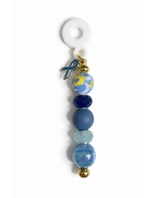 Handmade Beaded Blue Straw Accessory With Ribbon Charm Support Chronic &amp; Rare Disease Awareness Gold