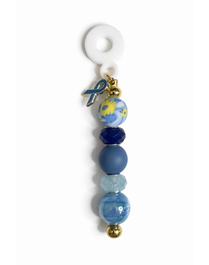 Handmade Beaded Blue Straw Accessory With Ribbon Charm Support Chronic &amp; Rare Disease Awareness Gold