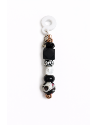 Handmade Beaded Black Straw Skull Accessory With Ribbon Charm Support Chronic &amp; Rare Disease Awareness Chrome