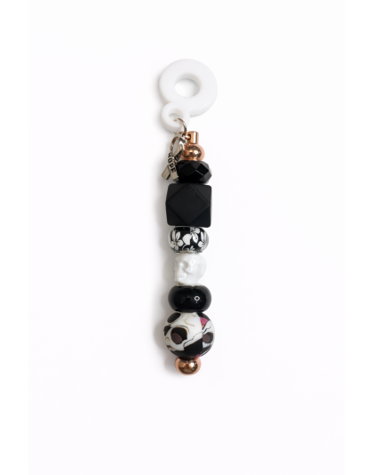 Handmade Beaded Black Straw Skull Accessory With Ribbon Charm Support Chronic &amp; Rare Disease Awareness Chrome
