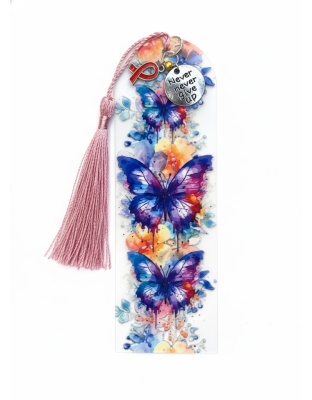 Handmade PinkTassel Butterfly Red Ribbon Never Give Up Charm Acrylic Bookmark Supporting Rare Invisible &amp; Chronic Illness Awareness