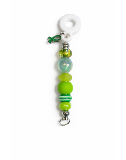 Handmade Beaded Green Straw Accessory With Ribbon Charm Support Chronic &amp; Rare Disease Awareness