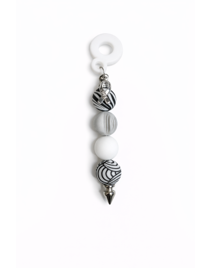 Handmade Beaded Black &amp; White Zebra Straw Accessory With Ribbon Charm Support Chronic &amp; Rare Disease Awareness