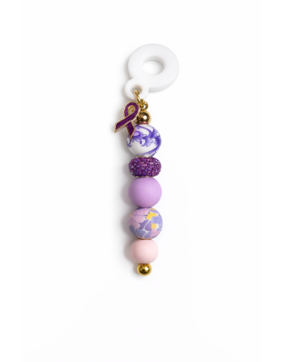 Handmade Beaded Purple Gold Straw Accessory With Ribbon Charm Support Chronic &amp; Rare Disease Awareness
