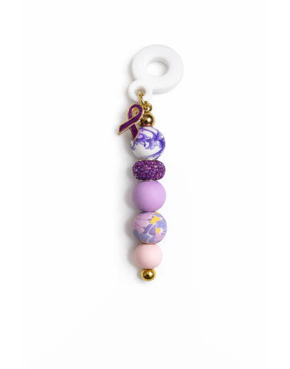 Handmade Beaded Purple Gold Straw Accessory With Ribbon Charm Support Chronic &amp; Rare Disease Awareness