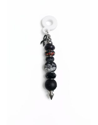 Handmade Beaded Black Straw Accessory With Ribbon Charm Support Chronic &amp; Rare Disease Awareness