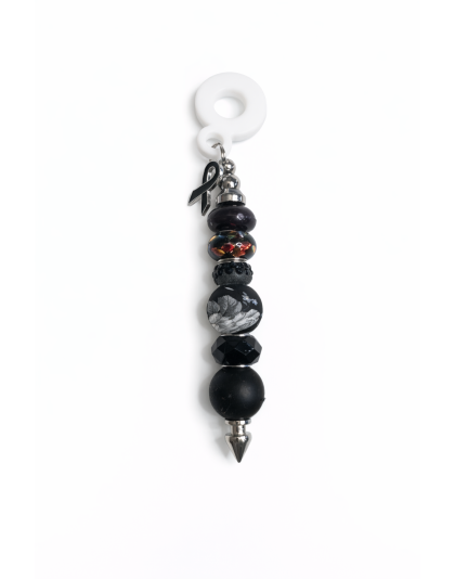 Handmade Beaded Black Straw Accessory With Ribbon Charm Support Chronic &amp; Rare Disease Awareness