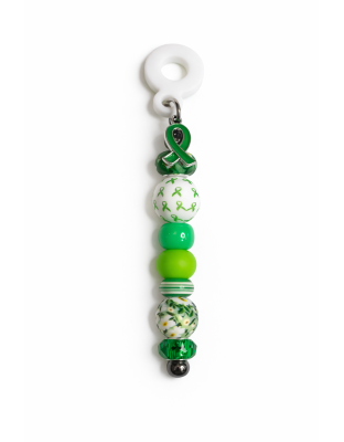 Handmade Beaded Green Straw Accessory With Ribbon Charm Support Chronic &amp; Rare Disease Awareness Ribbon bead