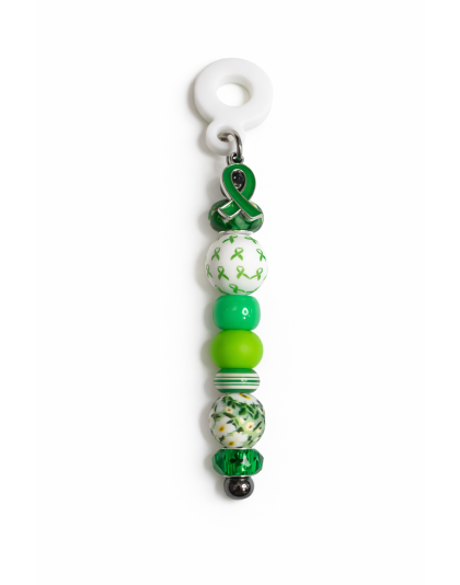 Handmade Beaded Green Straw Accessory With Ribbon Charm Support Chronic &amp; Rare Disease Awareness Ribbon bead