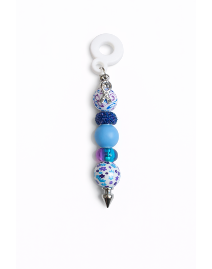 Handmade Beaded Blue &amp; Purple Straw Accessory With Ribbon Charm Support Chronic &amp; Rare Disease Awareness