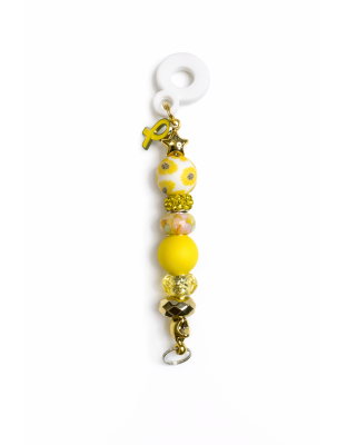 Handmade Beaded Yellow Straw Accessory With Ribbon Charm Support Chronic &amp; Rare Disease Awareness