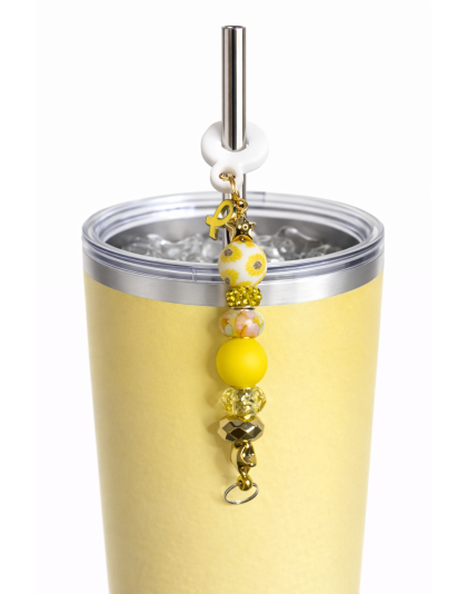 Handmade Beaded Yellow Straw Accessory With Ribbon Charm Support Chronic &amp; Rare Disease Awareness
