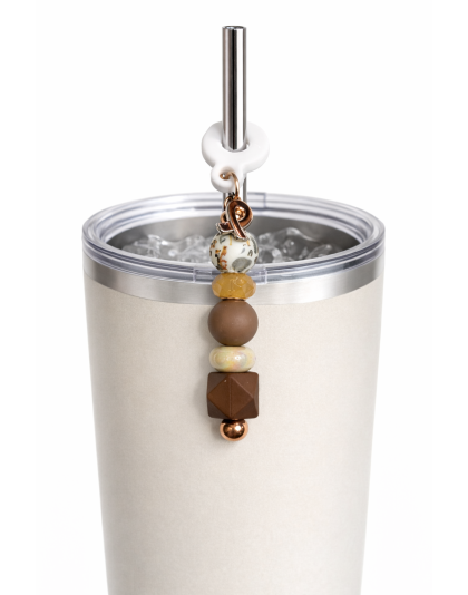 Handmade Beaded Brown Straw Accessory With Ribbon Charm Support Chronic &amp; Rare Disease Awareness