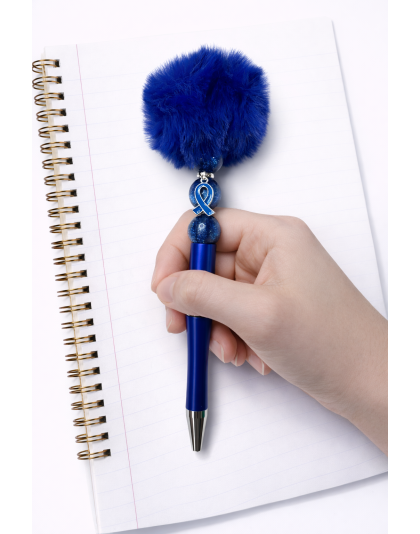 Handmade Blue Pom-Pom Cute, Fun &amp; Full of Heart Support &amp; Awareness