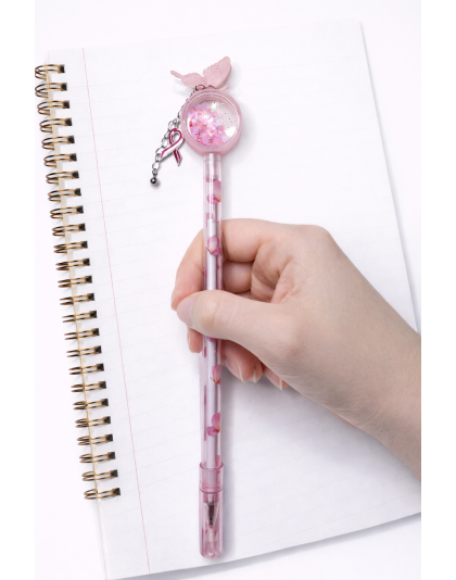 Handmade Pink Ribbon Butterfly Rattle Pen Cute, Fun &amp; Full of Heart Support &amp; Awareness