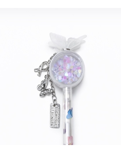 Handmade White Butterfly Rattle I Choose Strength Charm with Ribbon Pen Cute, Fun &amp; Full of Heart Support &amp; Awareness