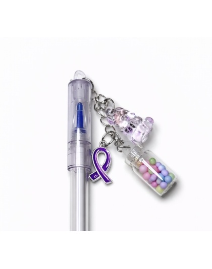 Handmade Purple Ribbon with Charm Pen Cute, Fun &amp; Full of Heart Support &amp; Awareness