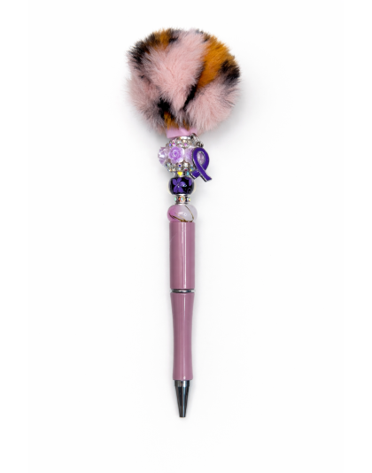 Handmade Purple Pom-Pom Pen with Ribbon Charm Cute, Fun &amp; Full of Heart Support &amp; Awareness
