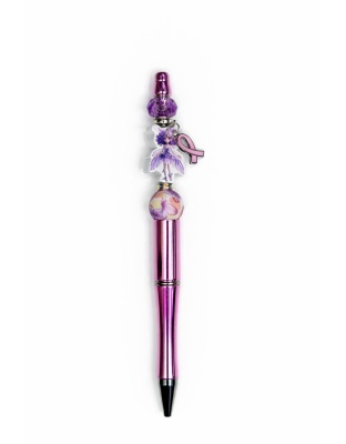 Handmade Purple Beaded Pen with Ribbon Charm Cute, Fun &amp; Full of Heart Support &amp; Awareness
