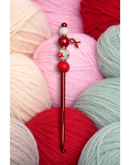 Handmade Red Tropical Flower Crochet Hook For Crafter Support Chronic, Rare &amp; Invisible Illness Awareness