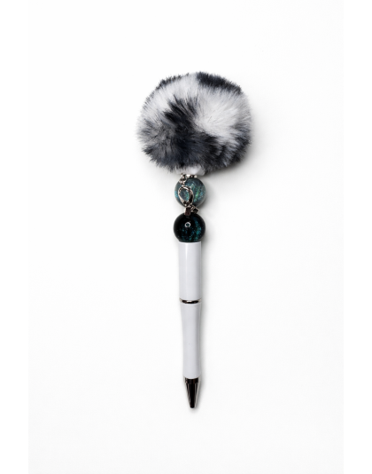 Handmade Black &amp; White Pom-Pom Pen with Ribbon Charm Cute, Fun &amp; Full of Heart Support &amp; Awareness