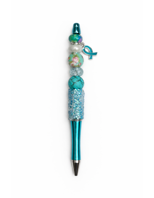 Handmade Sparkly Teal Pen with Ribbon Charm Cute, Fun &amp; Full of Heart Support &amp; Awareness