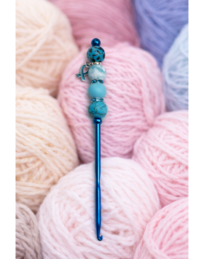Handmade Teal Marbled Crochet Hook For Crafter Support Chronic, Rare &amp; Invisible Illness Awareness