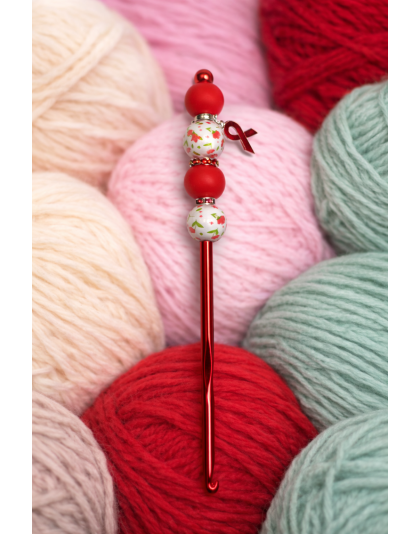 Handmade Red Flower Crochet Hook For Crafter Support Chronic, Rare &amp; Invisible Illness Awareness