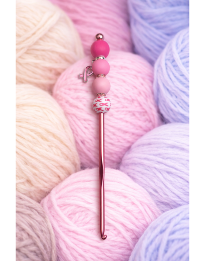 Handmade Pink Ribbon Crochet Hook For Crafter Support Chronic, Rare &amp; Invisible Illness Awareness