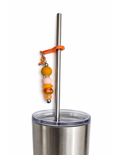 Handmade Beaded Orange Straw Accessory With Ribbon Charm Support Chronic &amp; Rare Disease Awareness