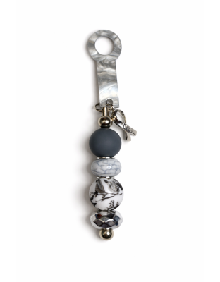 Handmade Beaded Gray Straw Accessory With Ribbon Charm Support Chronic &amp; Rare Disease Awareness