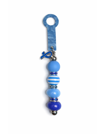 Handmade Beaded Blue Straw Accessory With Ribbon Charm Support Chronic &amp; Rare Disease Awareness