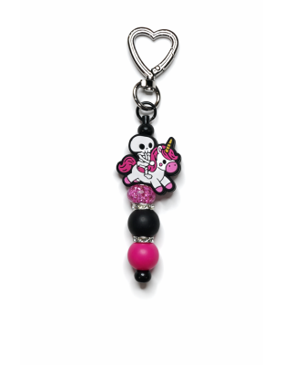Handmade Black Pink Skeleton Beaded Keychain Supporting Invisible Illness Awareness