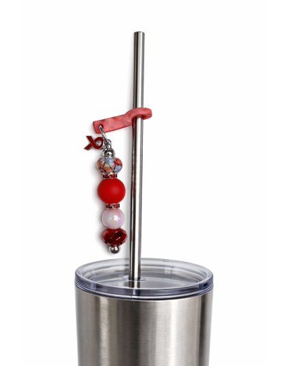 Handmade Beaded Red Ribbon Straw Accessory With Ribbon Charm Support Chronic &amp; Rare Disease Awareness