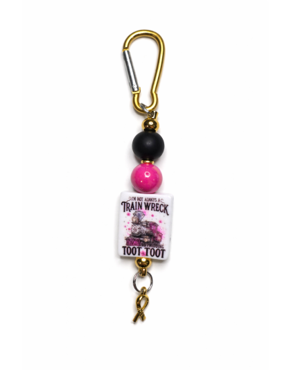 Handmade Pink Black Train Wreck Keychain Supporting Invisible Illness Awareness