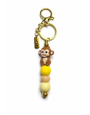 Handmade Yellow Beaded Monkey Keychain Supporting Invisible Illness Awareness