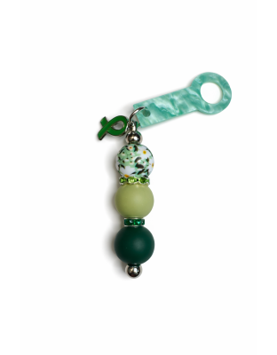 Handmade Beaded Green Ribbon Straw Accessory With Ribbon Charm Support Chronic &amp; Rare Disease Awareness