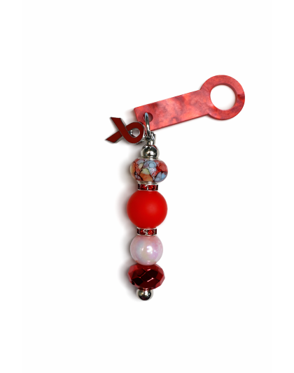 Handmade Beaded Red Ribbon Straw Accessory With Ribbon Charm Support Chronic &amp; Rare Disease Awareness