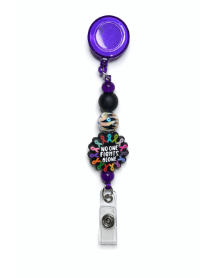 Handmade No One Fights Alone Colored Ribbons Beaded Badge Reel Retractable ID Holder Cute &amp; Uplifting Design To Raise Awareness &amp; Support