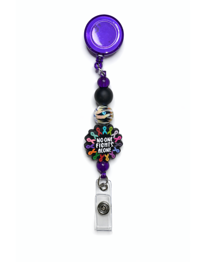 Handmade No One Fights Alone Colored Ribbons Beaded Badge Reel Retractable ID Holder Cute &amp; Uplifting Design To Raise Awareness &amp; Support