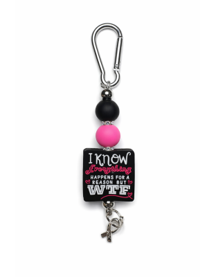 Handmade Black &amp; Pink Everything Happens For A Reason But WTF Keychain Charm Supporting Invisible Illness Awareness