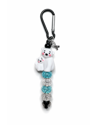 Handmade Blue &amp; White Polar Bear Mama With Cub Keychain Charm Supporting Invisible Illness Awareness