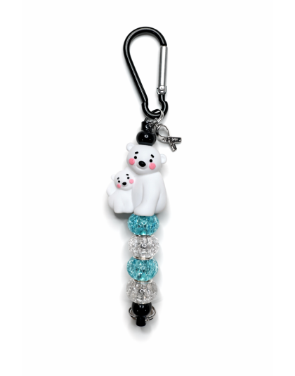 Handmade Blue &amp; White Polar Bear Mama With Cub Keychain Charm Supporting Invisible Illness Awareness