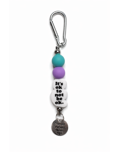 Handmade Blue &amp; Purple ; Never Give Up Charm It's OK To Not Be Ok Keychain Charm Supporting Invisible Illness Awareness