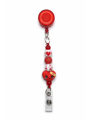 Handmade Red Heart With Bandage Beaded Badge Reel Retractable ID Holder Cute &amp; Uplifting Design To Raise Awareness &amp; Support