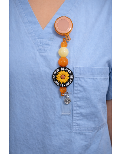 Handmade Be You Sunflower Orange Beaded Badge Reel Retractable ID Holder Cute &amp; Uplifting Design To Raise Awareness &amp; Support