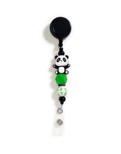 Handmade Panda Beaded Black Badge Reel Retractable ID Holder Cute &amp; Uplifting Design To Raise Awareness &amp; Support