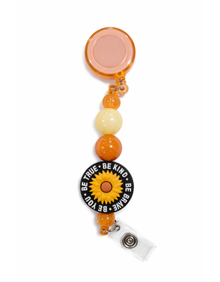 Handmade Be You Sunflower Orange Beaded Badge Reel Retractable ID Holder Cute &amp; Uplifting Design To Raise Awareness &amp; Support